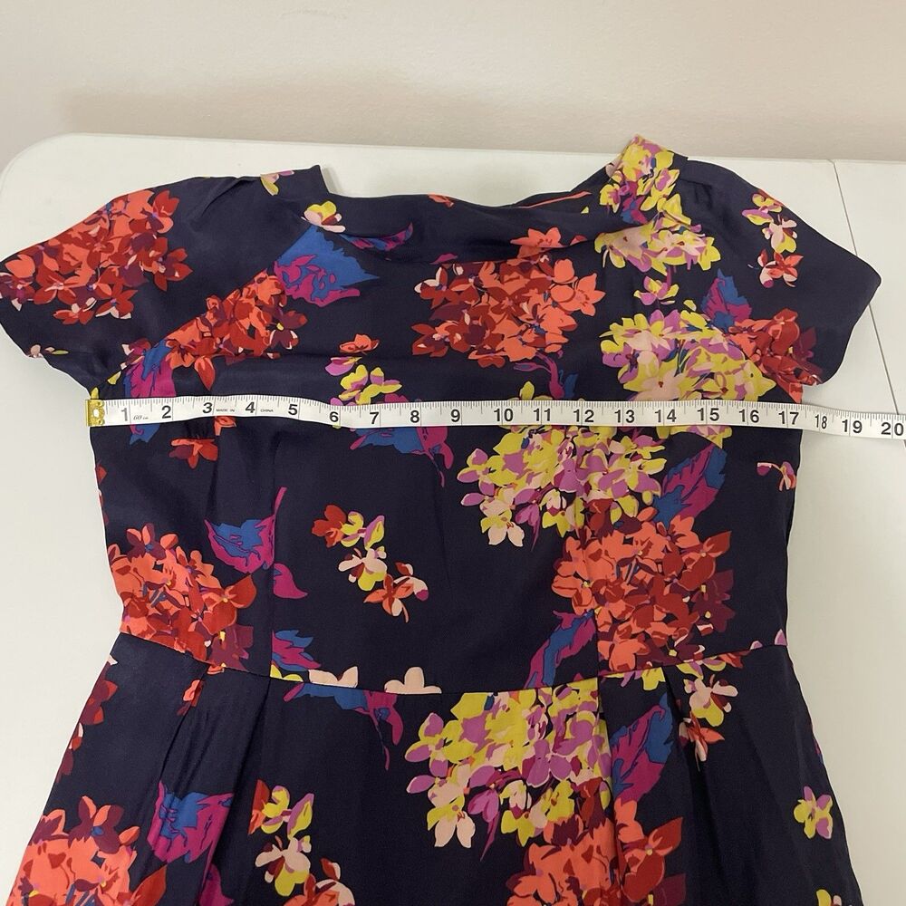 Boden Silk Blend Sheath Dress 6R Navy Blue Floral Collared Pleats Classy Preppy - Picture 12 of 15